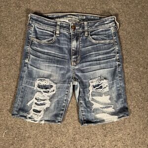 American Eagle Womens 8 Short Hi-Rise Jegging Distressed Denim Shorts Stretch